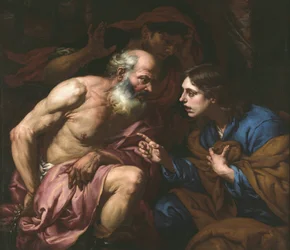 Joseph interpreting the dreams of the baker and the butler, by Giovan Battista Langetti (1635-1676). Oil on canvas, Between 1660 and 1670. Dimension: 109x126 cm. Muzeul National Brukenthal, Sibiu