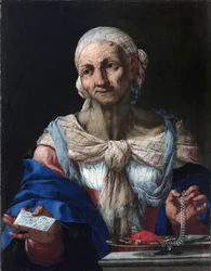 Old Woman with a Pearl Necklace and Letter (Vanitas)