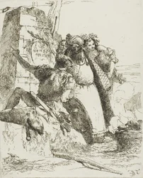 A Magician, A Soldier, and Three Figures Watching a Burning Skull, from Scherzi