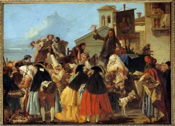A Dentist Removing a Tooth and Brandishing It Like a Trophy at the Carnival in Venice