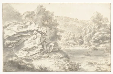 Rocks and River in a Hilly Landscape