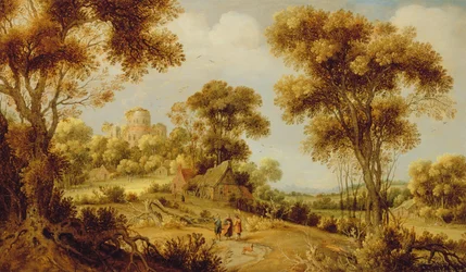 An Extensive Wooded Landscape with Christ on the Road to Emmaus, c.1609-29