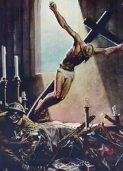 Anti American WWII Poster - Black American Pillaging Church - Poster by Gino Boccasile - Italian Propaganda Anti USA 1943