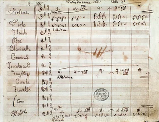 First page with autograph of score for act II of the opera The Barber of Seville by Gioacchino Rossini