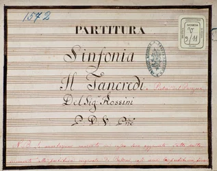 Sheet music for the reduced symphony for the piano of Tancredi, opera by Gioacchino Rossini