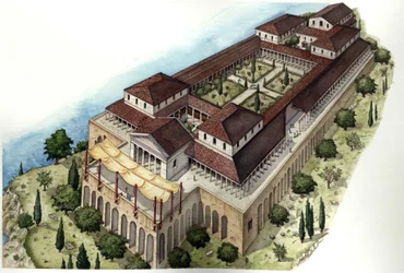 Ancient Rome: reconstruction of the Roman villa Catulle, residence of the poet Catullus, 1st century BC, Sirmione, Lake Garda, Italy.