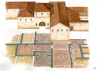 Byzantine art: view of the Domus site of stone carpets in Ravenna, 6th century, composed of Byzantine palace mosaics.