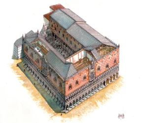 Middle Ages: aerial view and architectural section of the Doge