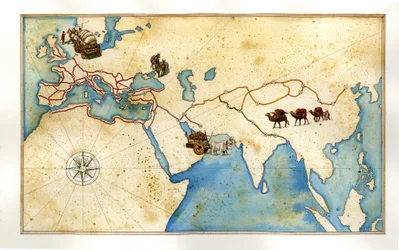 Middle Ages: Main Roads Crossing Europe, Roman Roads, Silk Road to China