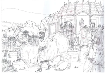 Roman Antiquity: Scene of Sacrifice of a Bull in Tribute to Jupiter Near Lake Nemi, Rome