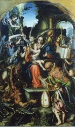 Holy Family with Saint Michael the Archangel and the Devil Contending for Souls, Saint Bernhard