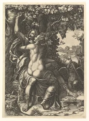 Angelica and Medoro, the Couple Embracing, Medoro Carving Their Names in the Bark of a Tree, ca. 1570