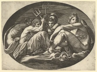 Pluto, Neptune, Minerva and Apollo, from a Series of Eight Compositions After Francesco P..., 1560s