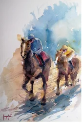 Galloping Jockeys Painting