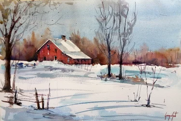 Red Barn Winter Landscape
