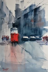 Red Tram City Street