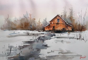 Rustic Winter Barn Stream