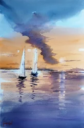 Serene Sunset Sailboats