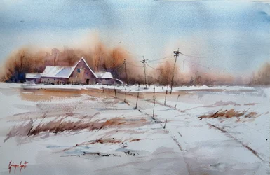 Snowy Winter Farm
