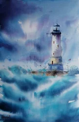 Stormy Lighthouse Waves