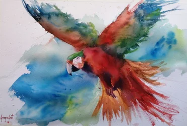Vibrant Macaw in Flight