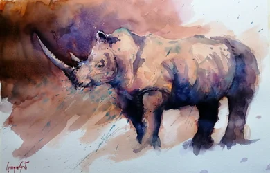 Vibrant Watercolor Rhino