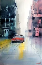Vintage Car Rainy City
