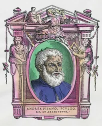 Portrait of Andrea Pisano, engraving from Lives of the Most Excellent Painters, Sculptors and Architects by Giorgio Vasari