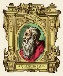 Portrait of the painter Giovanni Battista di Jacopo (Rosso Fiorentino) (1495-1540). He was a member of the Ecole de Fontainebleau. Engraving of the treat 