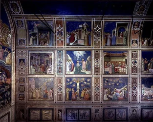 View of the north wall depicting scenes from the Life of the Virgin and the Life of Christ (c.1305)