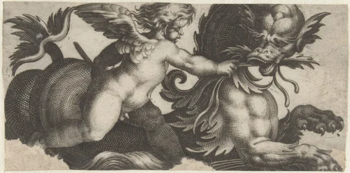 Putto Feeding a Sea Monster a Leaf
