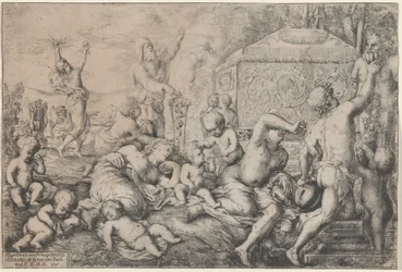 Bacchanal with Altar, Faun, and Silenus