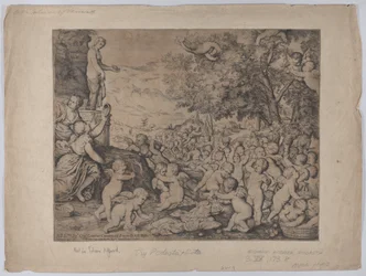 Putti before a Statue of Venus, after Titian, 1636