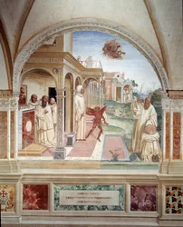 Benoit liberates a monk possessed by a demon (fresco)