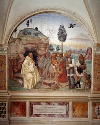 How Benedict teaches the holy doctrine to the peasants who visit him (fresco)