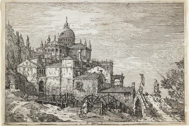 Landscape with a Church, Houses and a Mill