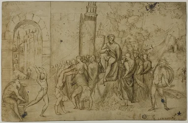 Acrobats Performing Before a Ruler; Outdoor Scene with Group of Figures