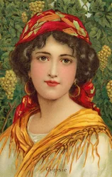 Portrait of a Gipsy woman with a grape vine
