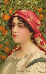 Portrait of a Spanish woman with an orange tree