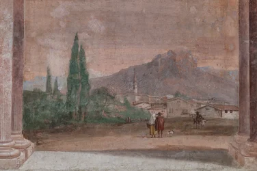 Palazzina (Small Building): View of the First Room and Its Frescoes Representing Episodes from the Iliad: "Cupid with Arrows Flying Over a Venetian Landscape" (detail regarding the landscape)