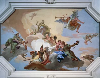 Triumph of Glory Announced by Fame Standing Among the Cardinal Virtues