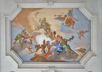 Triumph of Glory announced by Fame standing among the Cardinal Virtues