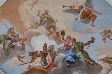 Triumph of Glory announced by Fame standing among the Cardinal Virtues