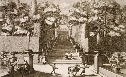 The grand staircase at the Villa d