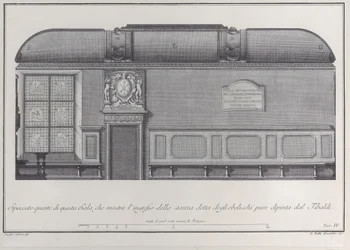 Plate 4: cross-section of the Hall of the Institute of Bologna, with the entrance to the right, 1756