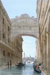 Gondolas passing under the Bridge of Sighs