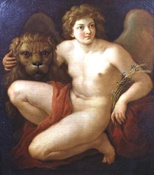 Peace, holding a lion