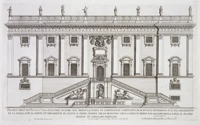 View of the Facade of Palazzo Senatorio in Piazza del Campidoglio, Rome, begun by Michelangelo Buonarroti and completed by Girolamo Rainaldi