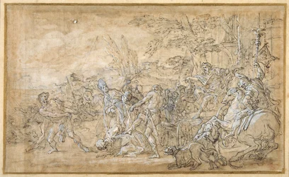 Captives, including a bishop, dragged and bound before the triumphal car of a Roman general