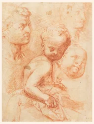 Study of Man, Woman and Child Heads, Sitting Child